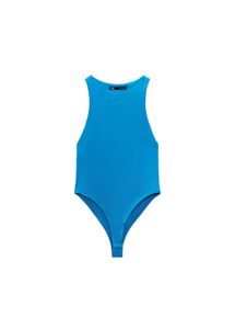 zara Blue Ribbed Racerback Bodysuit