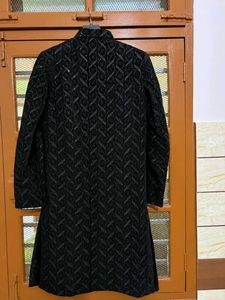 Men's Black Embroidered Sherwani Style Kurta