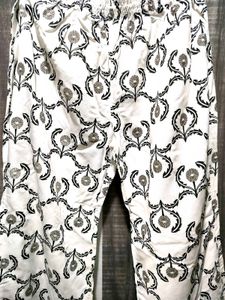 White Palazzos with Black Floral Print