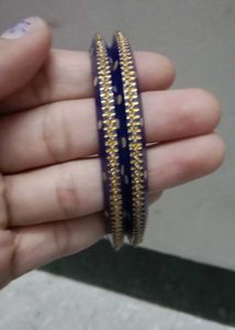 Elegant Blue & Gold Bangles (Set of 2)