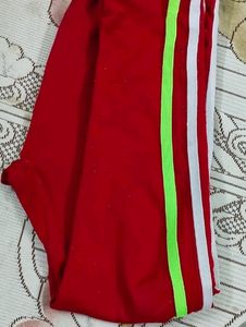 Retro Red Track Pants with Stripes