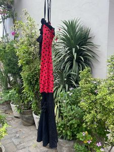 Red Polka Dot Dress with Black Skirt