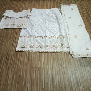 Elegant White Embroidered Lehenga Set