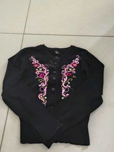 Embroidered Black Cardigan