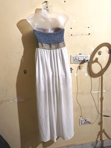 Chic Denim &amp; White Maxi Dress