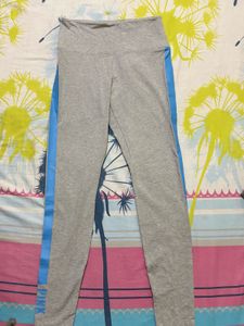 Pink Grey Leggings with Blue Stripe