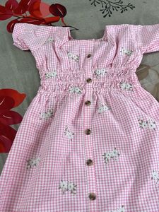 Pink Gingham Embroidered Dress