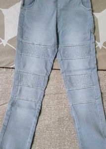 Light Wash Moto Jeans with Perforated Accents