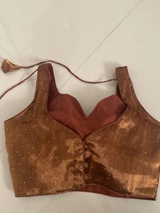 heart line neckline Elegant Brown Embellished Blou