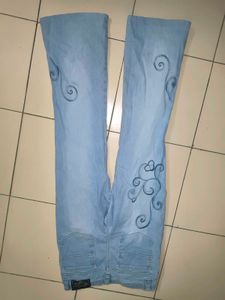 Light Blue Embroidered Bell Bottom Jeans
