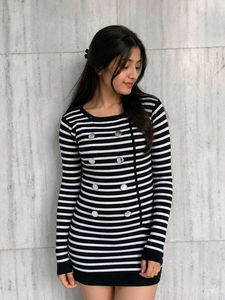 Striped Button Detail Knit Dress