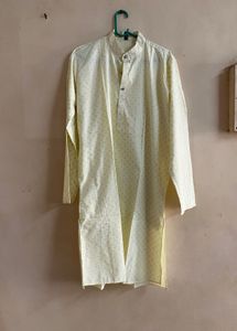 Men's Light Yellow Printed Kurta
