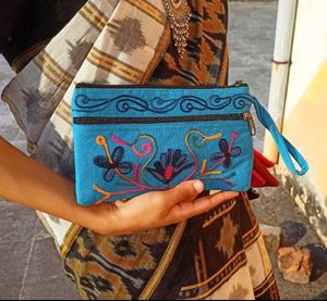 Embroidered Blue Hand Purse