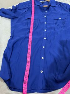 H&amp;M Royal Blue Pleated Detail Shirt