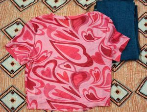 Mesh Heart Print Top