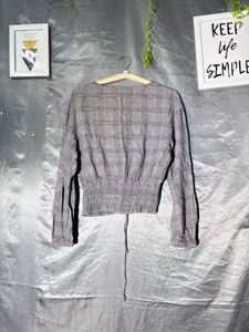 Barshika Gray Plaid Lace-Up Crop Top