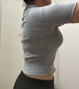 Ribbed Crop Top with Collar