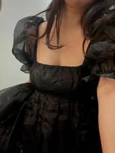 The Clothing Factory Black Sheer Puff Sleeve Dress