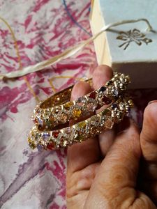 Colorful Rhinestone Bangle Bracelets - Set of 2
