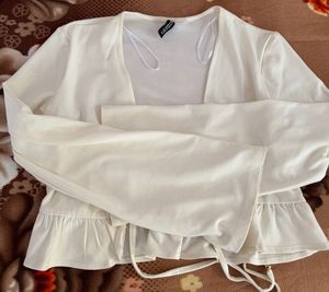 Cream Ruffle Tie-Front Top