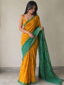 Yellow & Green Bandhani Saree