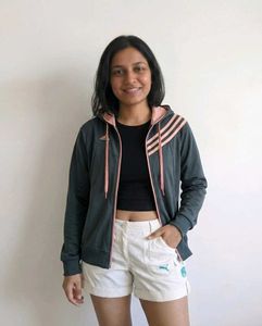 Adidas Grey &amp; Pink Zip-Up Hoodie