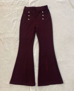 Women Burgundy Bootcut Trousers with Slit