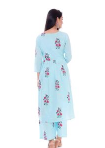 Light Blue Floral Kurta Palazzo Set