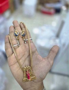 Gold Temple Pendant Necklace with Earrings