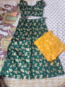 Green Yellow Girls Lahenga Choli