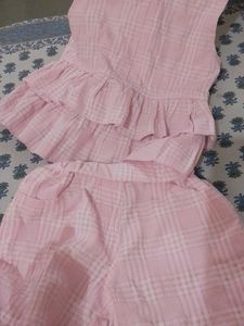 Adorable Pink Plaid Dress &amp; Shorts Set