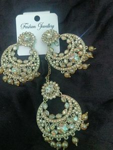 Beautiful Heavy Golden Earrings and Mangtika set
