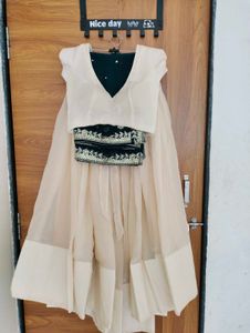 Elegant Cream & Black Lehenga Set