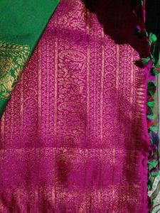 Vibrant Bottle Green Silk Saree with Gold Motifs