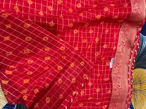 Red Bandhani Print Saree