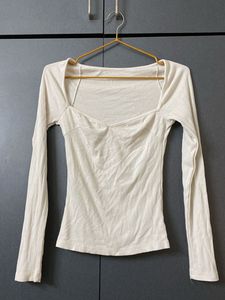 White Ribbed Long Sleeve Top