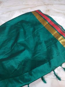 Green Saree And Red Deginer Blouse