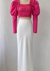 Chic Pink Puff Sleeve Smocked Top