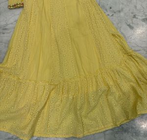 Yellow Chikankari Embroidered Anarkali Set
