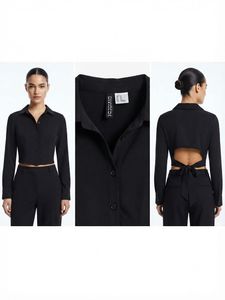 H&M Black Tie-Back Cut-Out Cropped Shirt