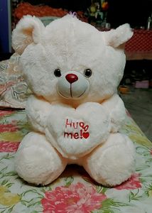 Pink Heart Pillow with Two Teddy Bears