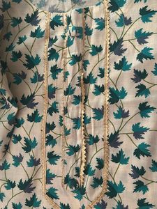 Cream Kurta with Green Leaf Print
