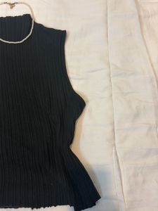 Sleeveless Ribbed Top with Mock Neck
