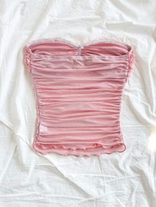 Chic Pink Ruched Rose Corset Top