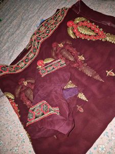 Maroon Embroidered Saree