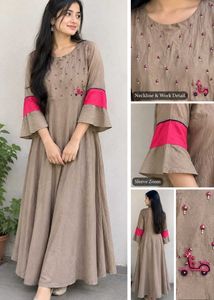 Elegant Beige Kurta with Pink Bell Sleeves