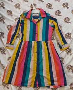 Vibrant Rainbow Striped Button-Up Dress
