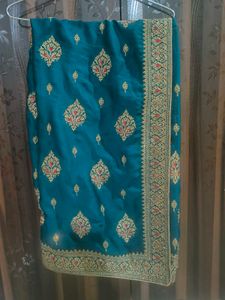 Elegant Teal Embroidered Saree