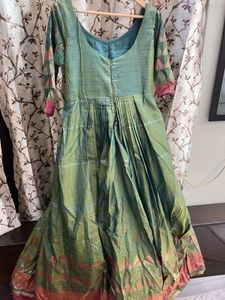 Elegant Green Ethnic Gown with Pink Dupatta