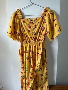 Mustard Yellow Cherry Print cropped Jumpsuit